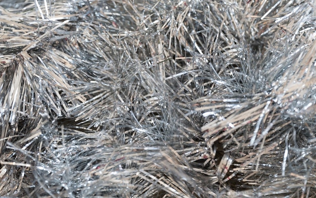 Silver Christmas background tinsel full frame