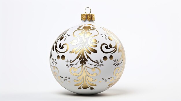a silver Christmas ornament meticulously designed with intricate details inspired by