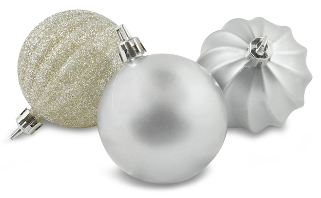 Silver Christmas Ornaments Isolated on White Background with Clipping Path