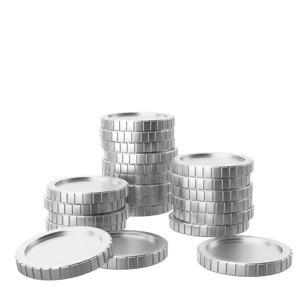 Silver coin Coins stack 3D illustration