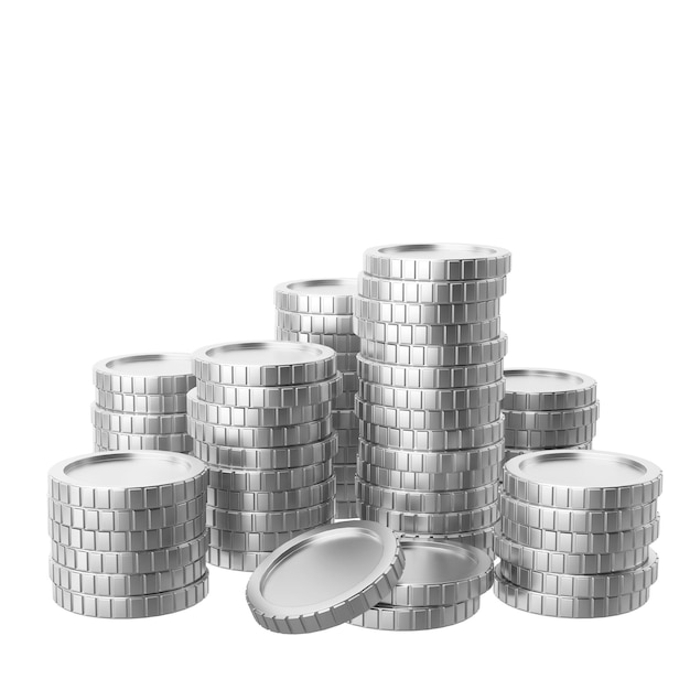 Silver coin Coins stack 3D illustration