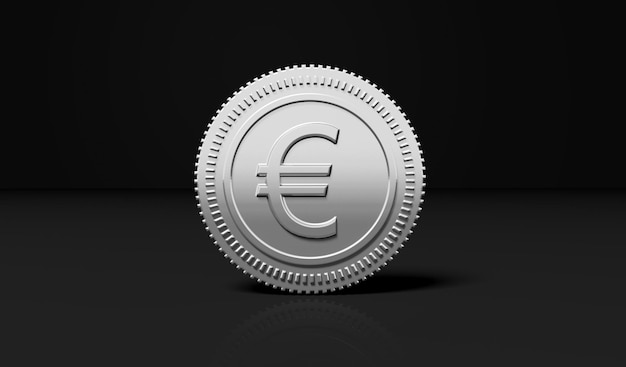 Photo silver coin with euro symbol isolated on black background