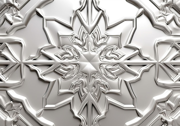 A silver coin with a star design that has a star in the middle.