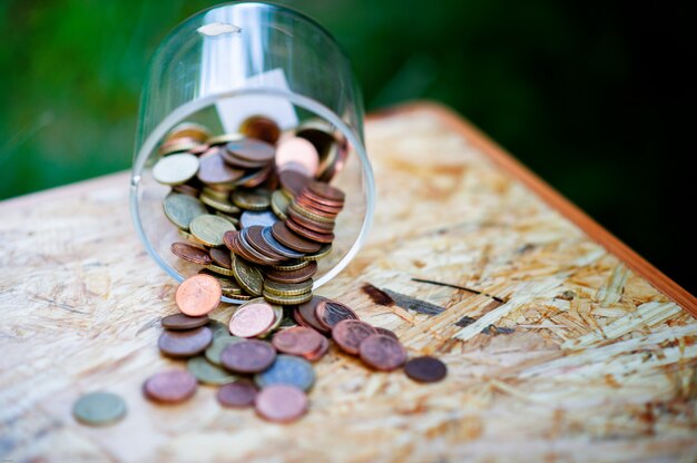 Photo silver coins, saving money for the future the concept of using money to know money