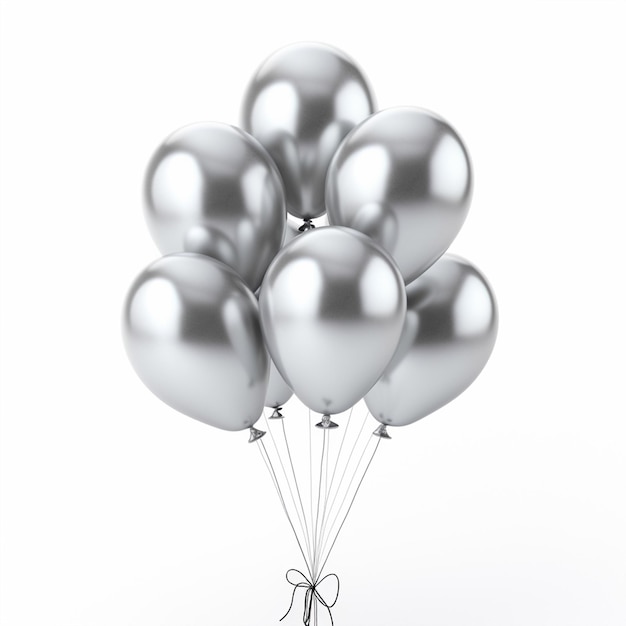 Foto un gruppo di palloncini color argento su uno sfondo bianco isolato