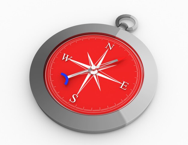 Silver Compass, Isolated vintage metal compass on a white background . rendered illustration