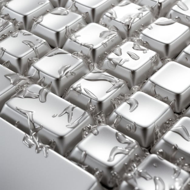 Silver computer keyboard with water splashes zbrush style