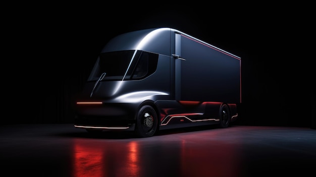 A silver concept truck with neon lights on a black background