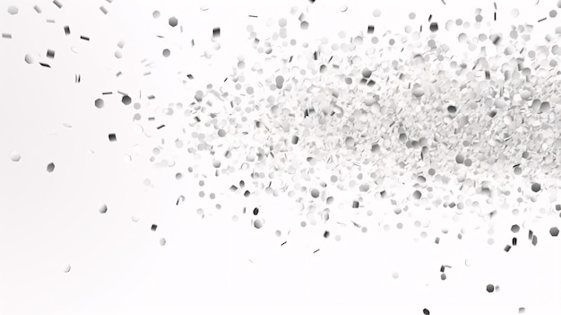 Silver Confetti Foil showering in the sky groups of Party glitter becoming airborne on an isolated white background