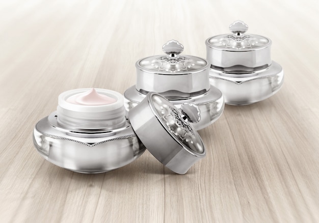 Silver cosmetic jars