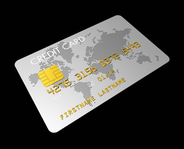 クリッピングパスと黒に分離された銀のクレジットカード