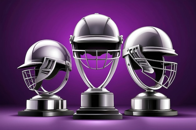 Silver cricket trophy cricket helmets on purple background vector illustration