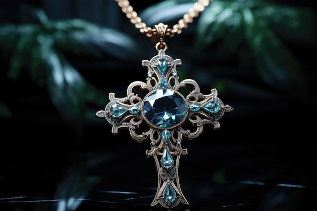 Photo silver cross in collar symbolizes spiritual connection generative ia