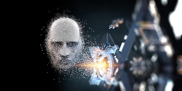 Silver digital head, artificial intelligence concept