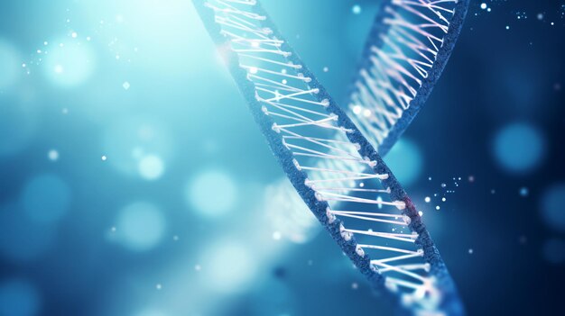 파란색 배경에 은색 DNA 나선