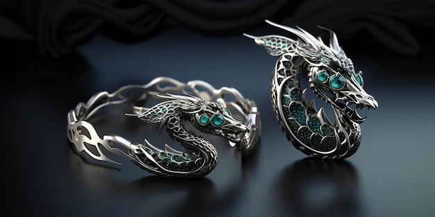 Silver dragon shaped jewelry Jewelry design Generated AI