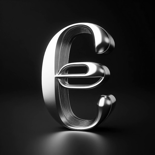 Silver E Graces de donkere scène ziet eruit als metalen alfabet e logo ontwerp