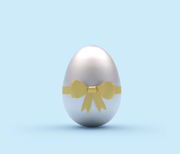 Silver Easter egg with a bow on a pastel