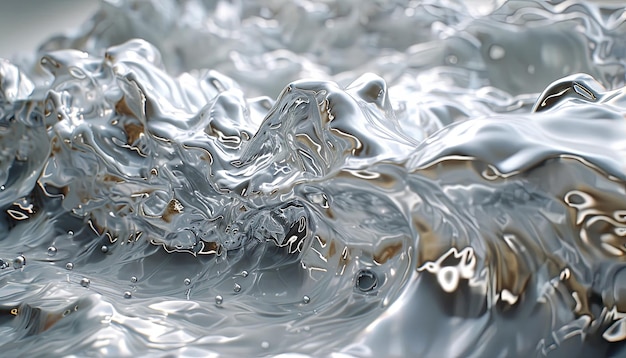 写真 金属の表面に銀の効果 表情アニメーションのスタイルのポスター 液体混合形態 超現実的な水 オーガニックな形状とパターン ジェネレーティブなai