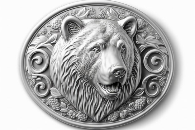 Silver emblem head of a bear white background stock exchange concept Generative AI