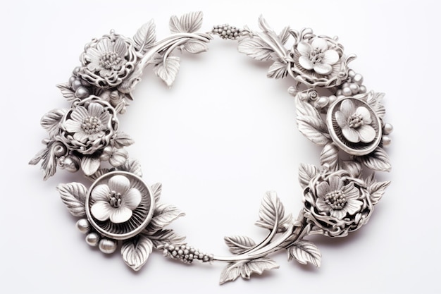 silver flower wreath on white