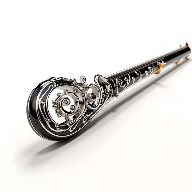 Серебряная флейта изолирована на белом фоне 3D-рендер