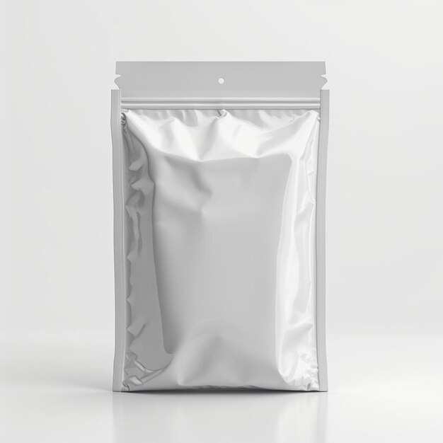 a silver foil bag on a white surface