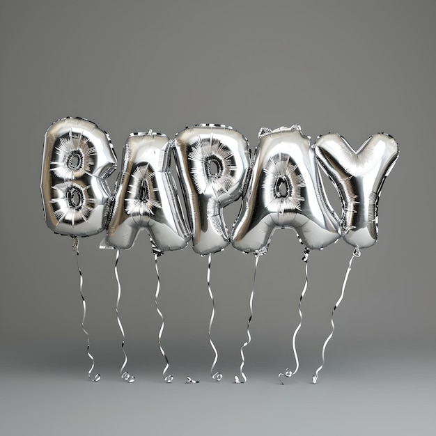 Foto palloncini di foglio d'argento che scrivono bapay su uno sfondo semplice ideali per celebrazioni e decorazioni di feste perfetti per saluti unici ai