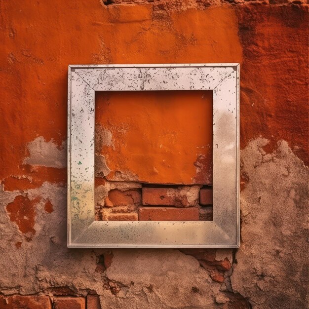 Silver frame on a fire brick color wall or background