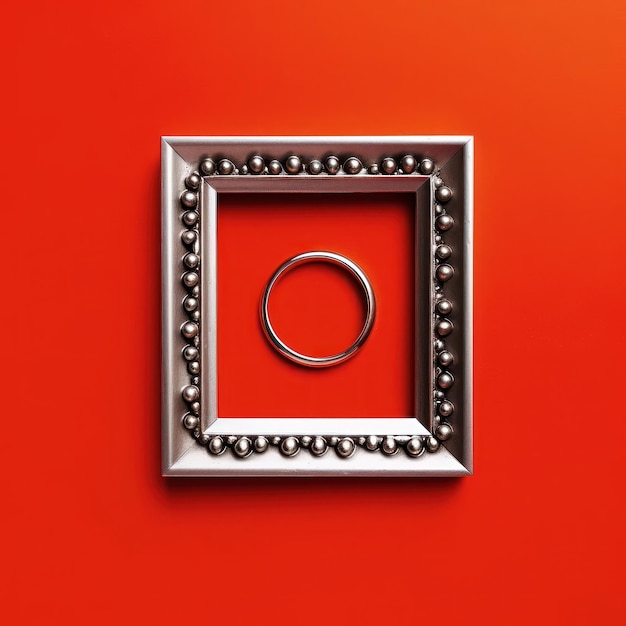 Silver frame on a orange red color wall or background