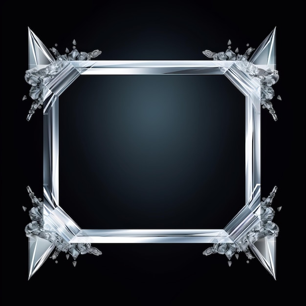 a silver frame with crystals on a black background