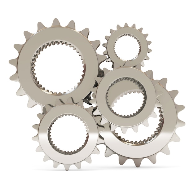 Photo silver gears on white background