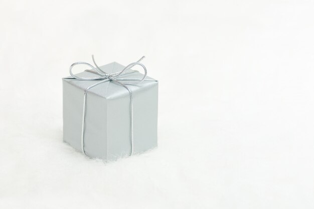 Silver gift box, copy space.