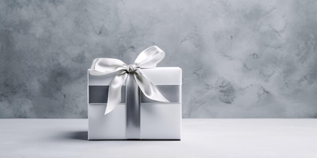 Silver Gift Box on White Background Christmas Present Generative AI