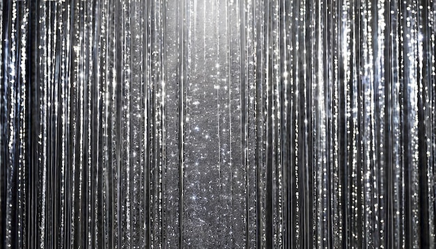 Photo silver glittering rain like a curtain background with blank space