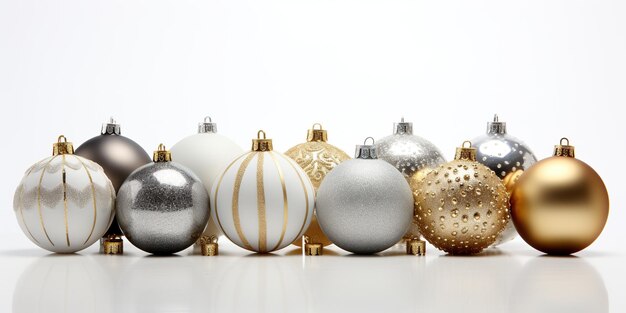 白い背景の銀と金のクリスマス装飾