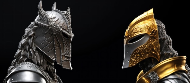 серебряный и золотой рыцарь на шахматной доске