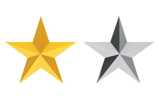 Photo silver and gold stars on a white background. 3d rendering