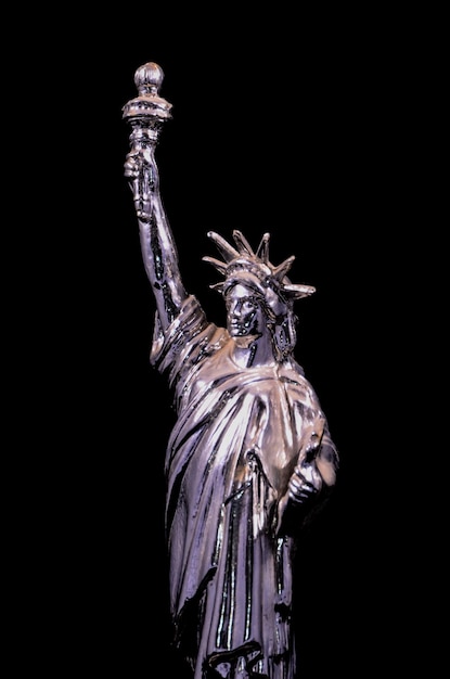 Silver Gray Handmade Liberty Statue on a Black Background