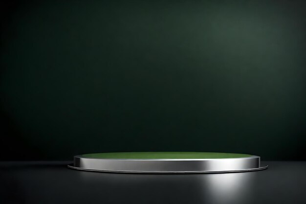 Silver and green podium with dark background