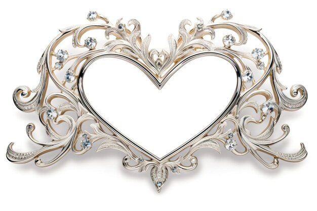 silver heart on white with copy space