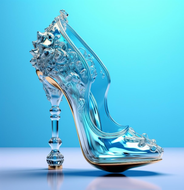 a silver high heel shoe with a flower on the bottom.