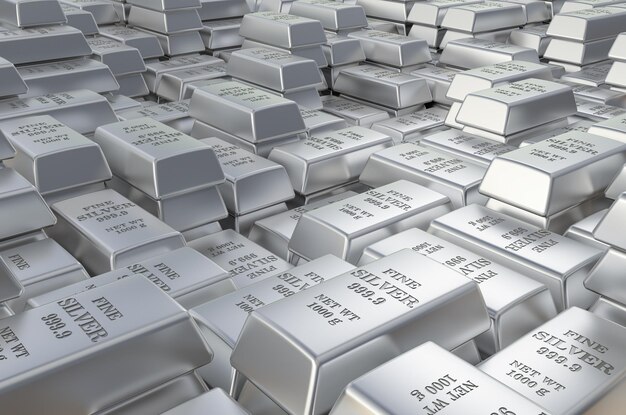 Photo silver ingots bars background 3d rendering