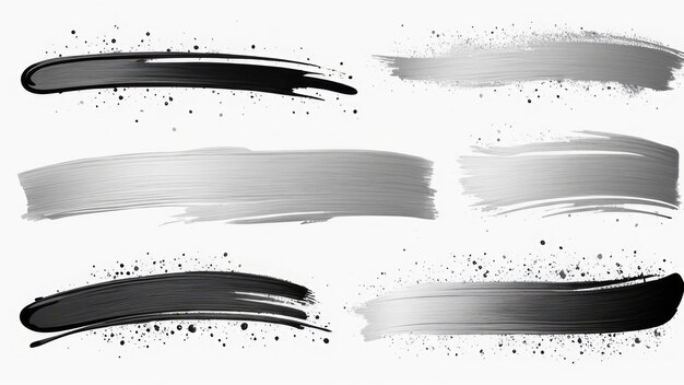 Photo silver ink brush stroke collection isolated on white background