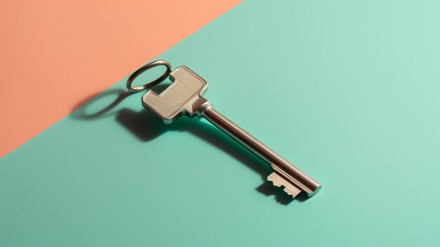 A silver key on a green and orange background