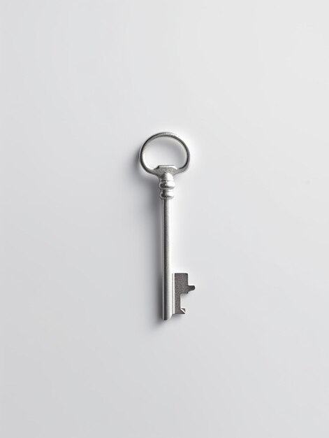 A silver key with a silver ring on it