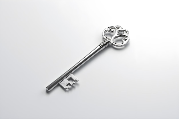 A silver key with the word key on it