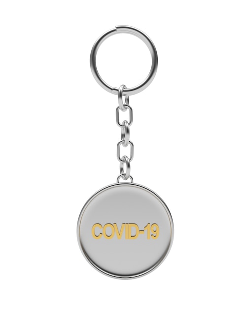 Photo silver keychain with covid-19 symbol