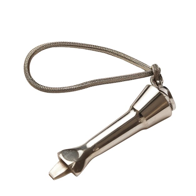 silver keychain with a loop and a pointed end