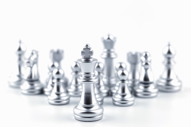 Photo silver king in chess game with concept.